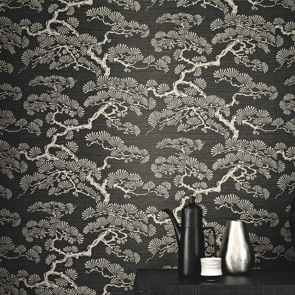 Keros Botanical Wallpaper 213046 by Sanderson in Ebony